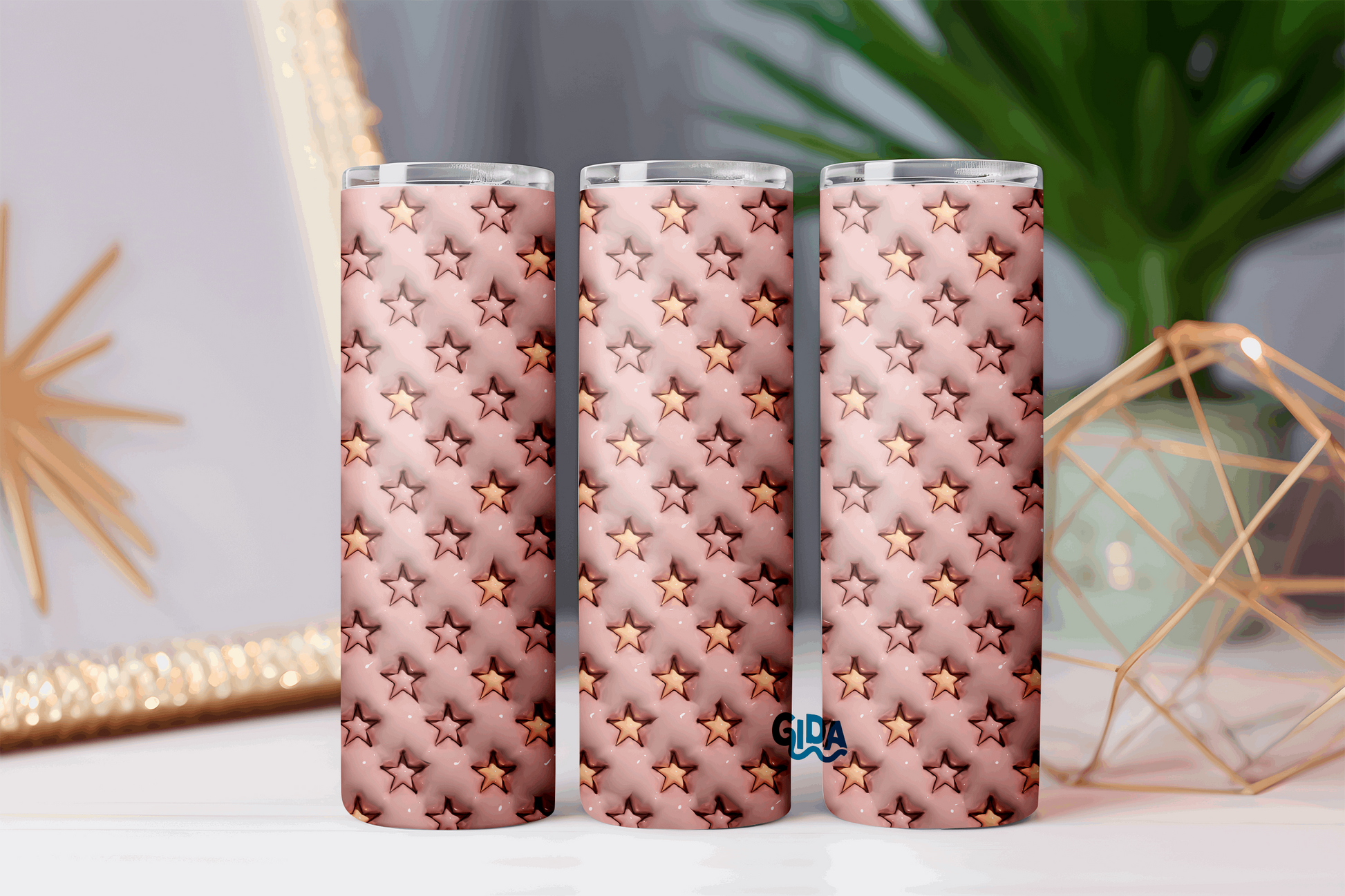 3D - ROSE GOLD STARS Straight 20oz Tumbler wrap Vinyl