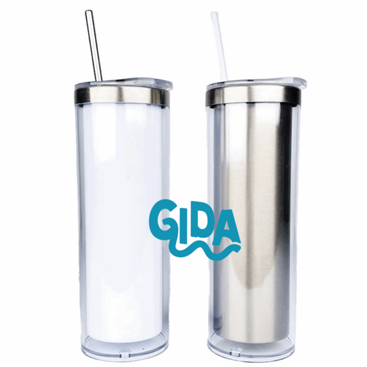 20 oz Straight Double-Walled Blank Tumbler - Acrylic & Metal | SUBLIMATION Snowglobes