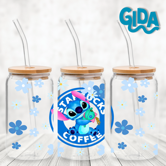 UV DTF - Blue Logo flowers coffee  Libbey Wrap