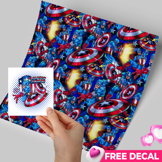 High-Quality Printed Adhesive Vinyl – Permanent Finish 12x12" Capitan America / Free Uvdtd decal