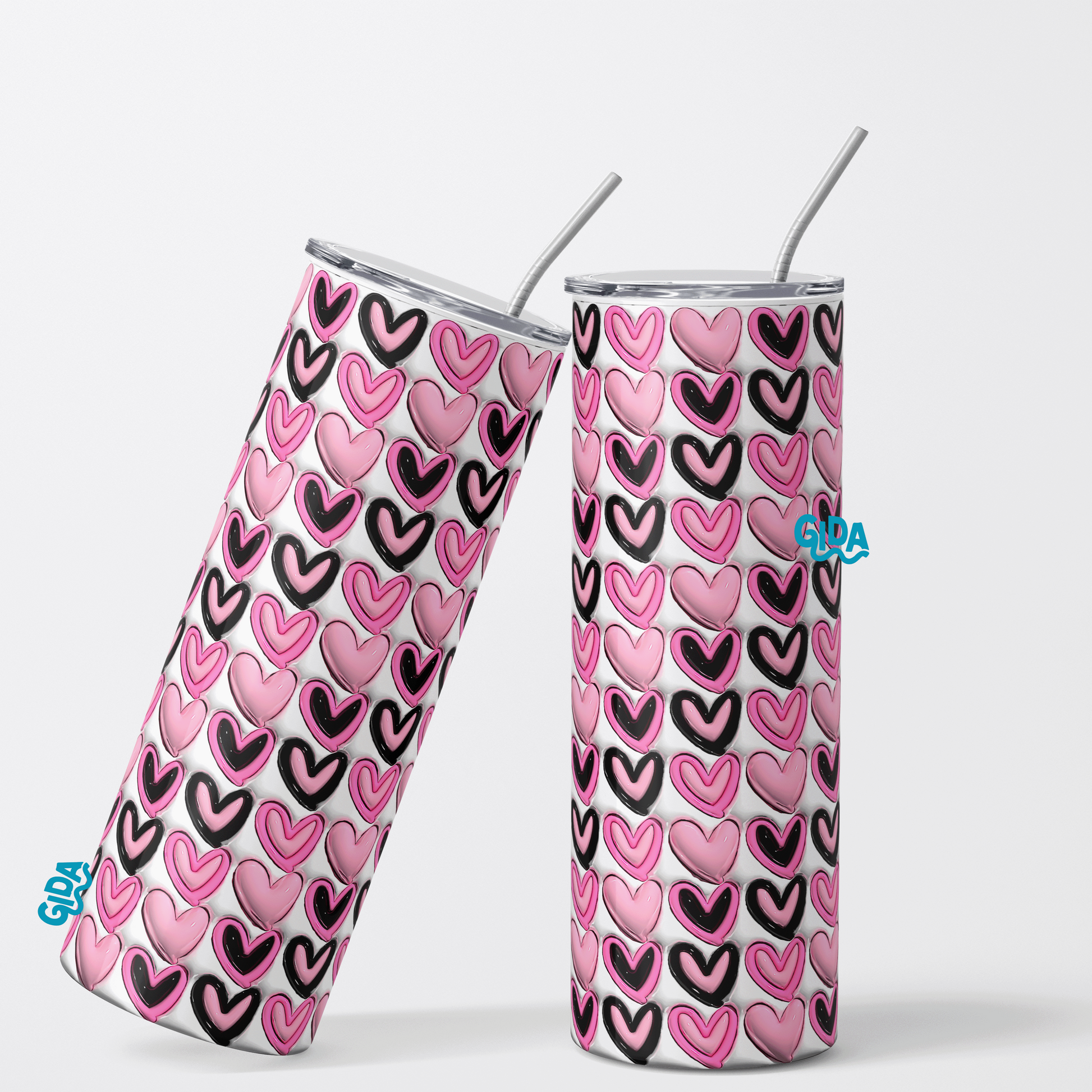3D -   Tiny Pink Multi Hearts 20oz Straight Tumbler wrap Vinyl