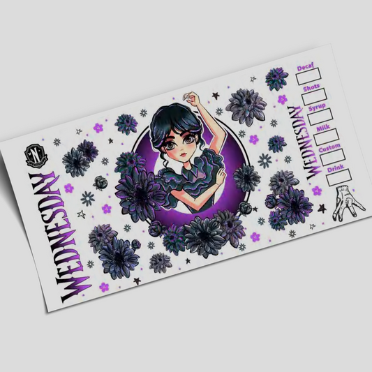 UV DTF Wrap Stickers - Merlina Wednesday - 16oz libbey