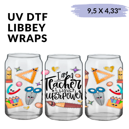 UV DTF - SuperPowers Teacher libbey cup Wrap