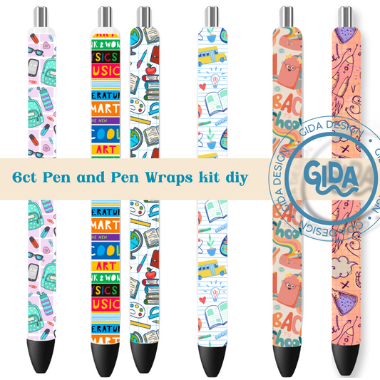 6ct Pen Set Teacher School Pen Wraps