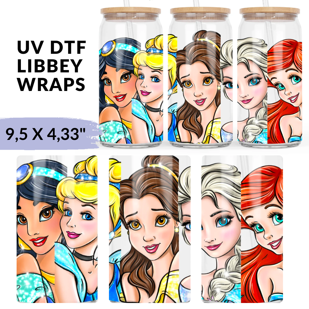 UV DTF - 5 Princess faces libbey cup Wrap