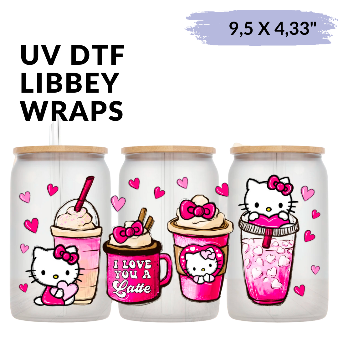 UV DTF - Latte Kitty libbey cup Wrap