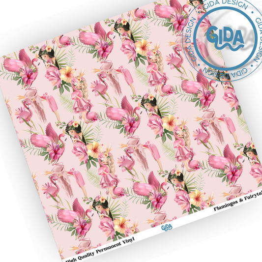 Flamingos & Fairytales Pattern 12x12" Vinyl