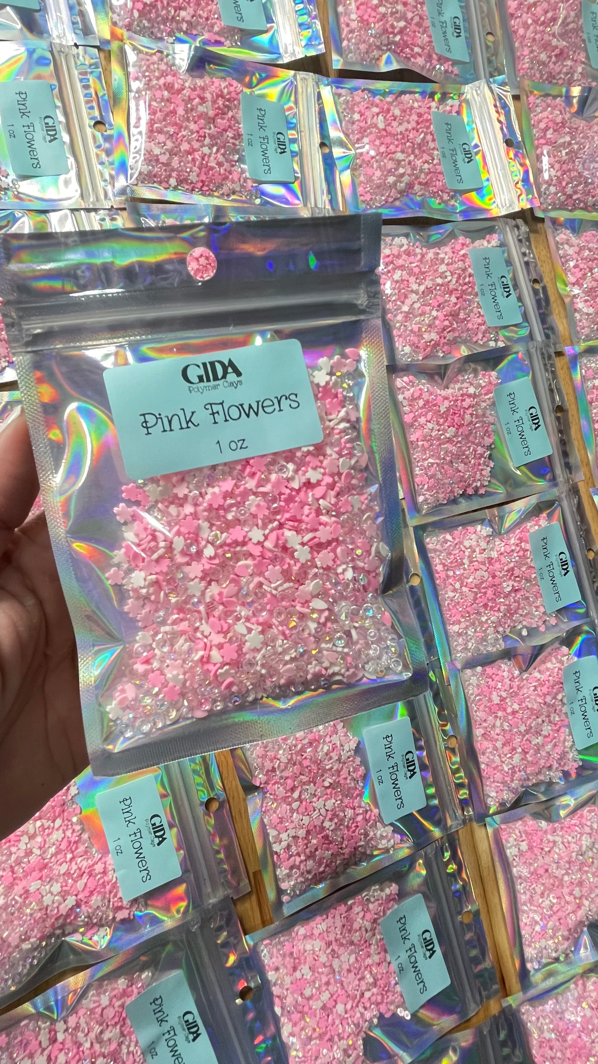 Pink Flowers Polymer clay 1 oz - GIDA DESIGN 