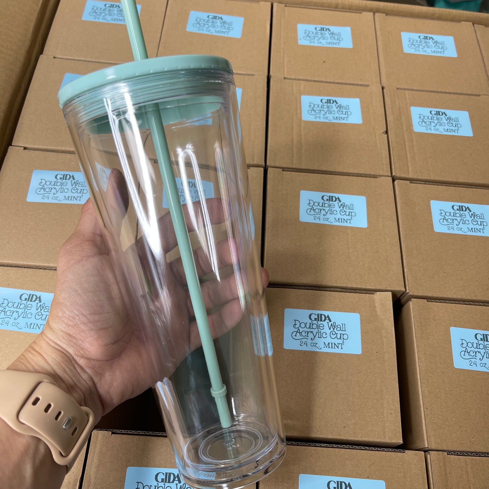 24 OZ Acrylic Double Wall Cup / PRE HOLED. Great for Snowglobes Tumblers. - GIDA DESIGN 