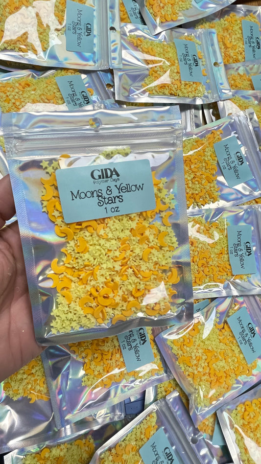 Moons & Yellow Stars Polymer clay 1 oz - GIDA DESIGN 