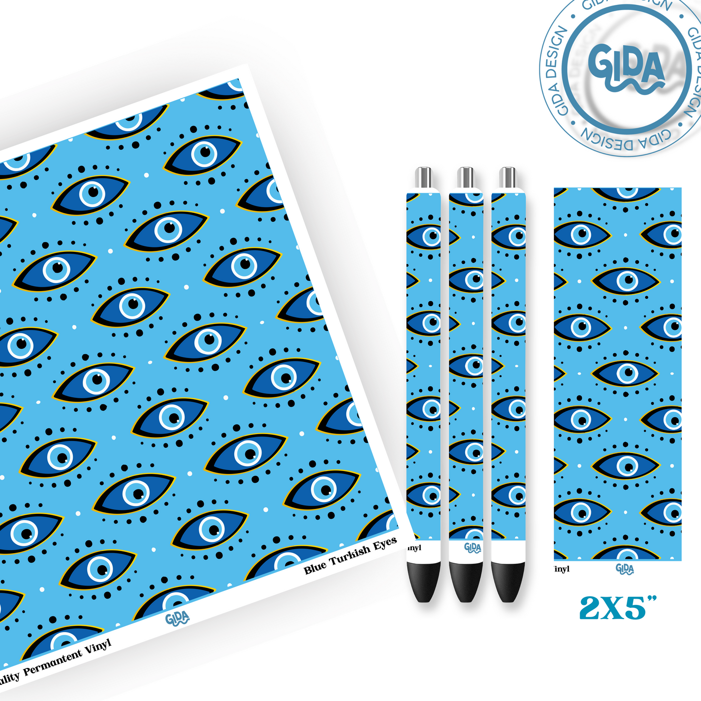 Pen Wrap Blue Turkish eyes Patterned Vinyl